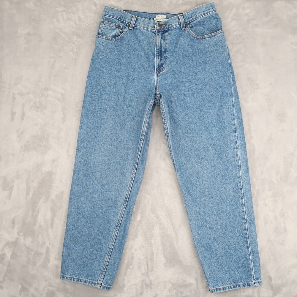 LL Bean Jeans Womens 14 PET 31x28.5 Blue Original Fit Relaxed Mom High Rise